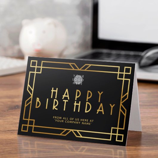 Aangepaste Logo Deco Gold Business Birthday Black Kaart