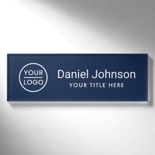 Aangepaste logo donkerblauwe professionele naamlab naambadge