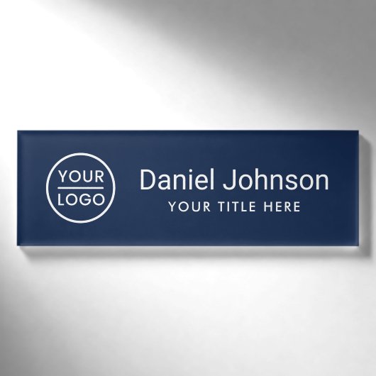 Aangepaste logo donkerblauwe professionele naamlab naambadge (Voorkant)