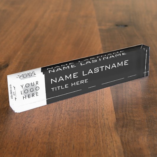 Aangepaste Logo Eenvoudige Basis Zwart Wit Titel Naambordje (Zijkant)