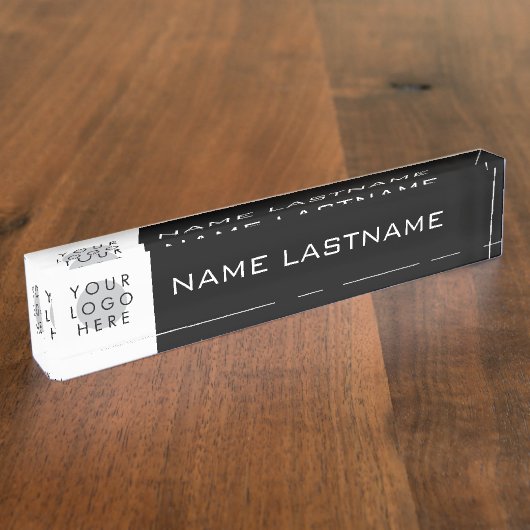 Aangepaste Logo Eenvoudige Basisnaam Achternaam Zw Naambordje (Zijkant)