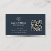 Aangepaste Logo Elegant Blauw Zilver QR Code Visitekaartje (Achterkant)