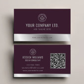 Aangepaste Logo Elegant Bourgogne Silver QR Code Visitekaartje