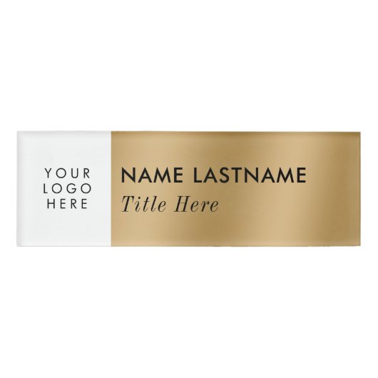 Aangepaste Logo elegant Faux Gold White Magnet Tit Naambadge (Voorkant)