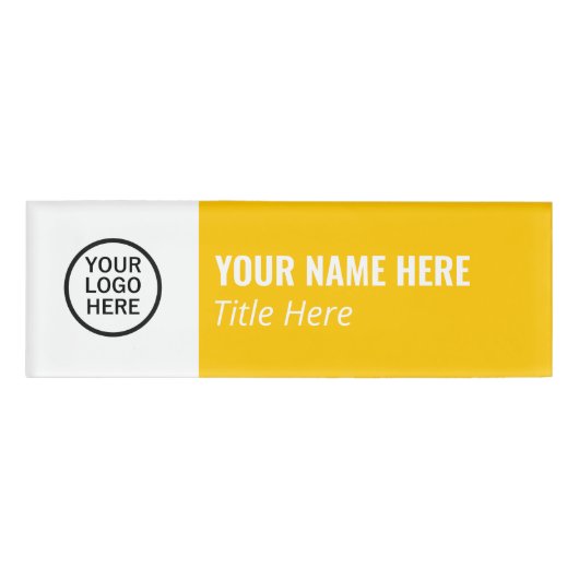 Aangepaste Logo Elegant Geel Wit Magnet Titel Naambadge (Voorkant)