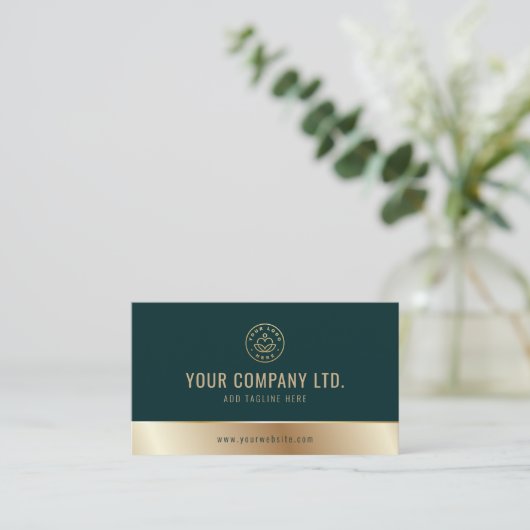 Aangepaste Logo Elegant Groen Goud QR Code Visitekaartje (Staand voorkant)