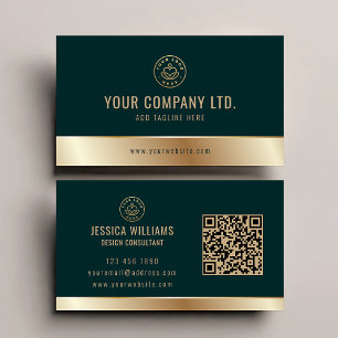 Aangepaste Logo Elegant Groen Goud QR Code Visitekaartje