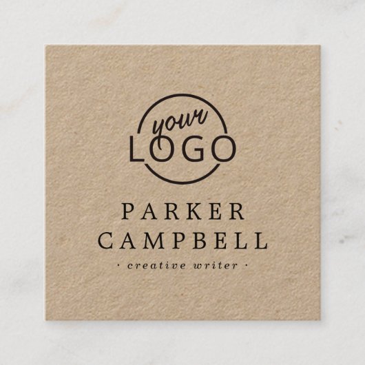 Aangepaste logo elegant minimalistisch Kraft-papie Vierkante Visitekaartje (Voorkant)