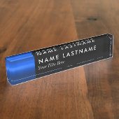 Aangepaste Logo Elegant Minimalistisch Zwart Blauw Naambordje (Zijkant)