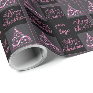 Aangepaste Logo Elegant Roze Zwart Grijs Kerstmis Cadeaupapier