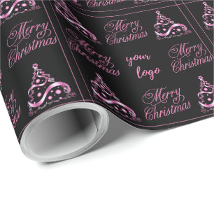 Aangepaste Logo Elegant Roze Zwart Kerstmis Cadeaupapier