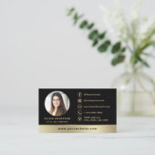 Aangepaste Logo Elegant Zwart Goud Foto Visitekaartje (Staand voorkant)