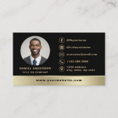 Aangepaste Logo Elegant Zwart Goud Foto Visitekaartje (Voorkant)