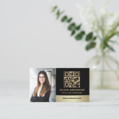 Aangepaste Logo Elegant Zwart Goud QR Code Foto Visitekaartje (Staand voorkant)