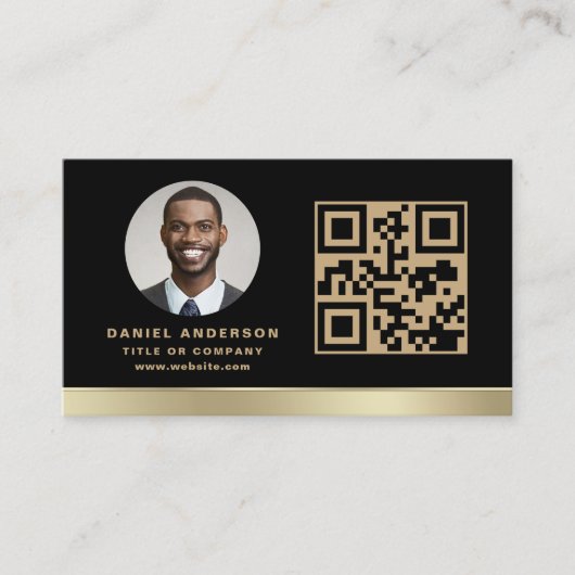 Aangepaste Logo Elegant Zwart Goud QR Code Foto Visitekaartje (Voorkant)