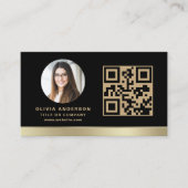Aangepaste Logo Elegant Zwart Goud QR Code Foto Visitekaartje (Voorkant)