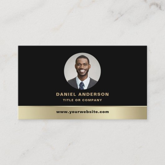 Aangepaste Logo Elegant Zwart Goud QR Code Foto Visitekaartje (Voorkant)