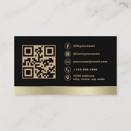 Aangepaste Logo Elegant Zwart Goud QR Code Foto Visitekaartje (Achterkant)