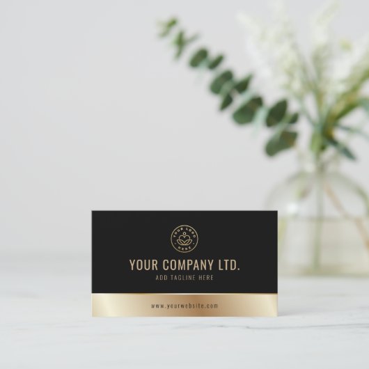 Aangepaste Logo Elegant Zwart Goud QR Code Visitekaartje (Staand voorkant)