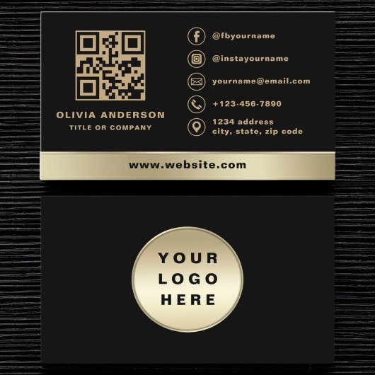 Aangepaste Logo Elegant Zwart Goud QR Code Visitekaartje