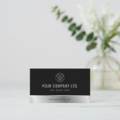 Aangepaste Logo Elegant Zwart Zilver QR Code Visitekaartje (Staand voorkant)