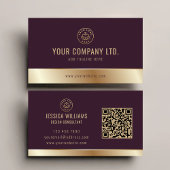 Aangepaste Logo Elegante Bourgogne Gouden QR Code Visitekaartje