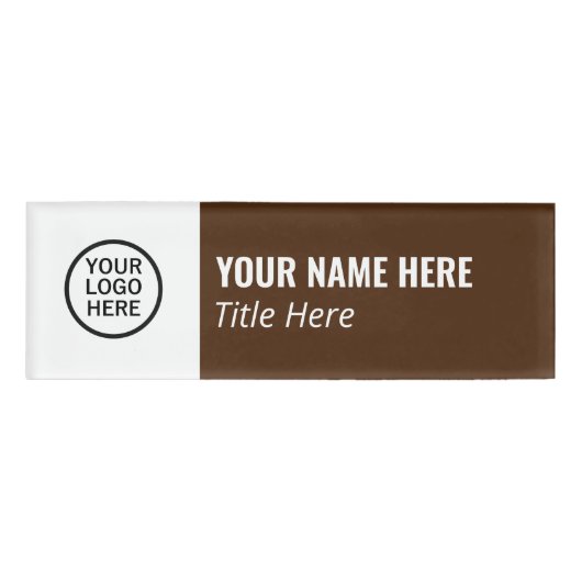 Aangepaste Logo Elegante Bruine Witte Magneet Tite Naambadge (Voorkant)