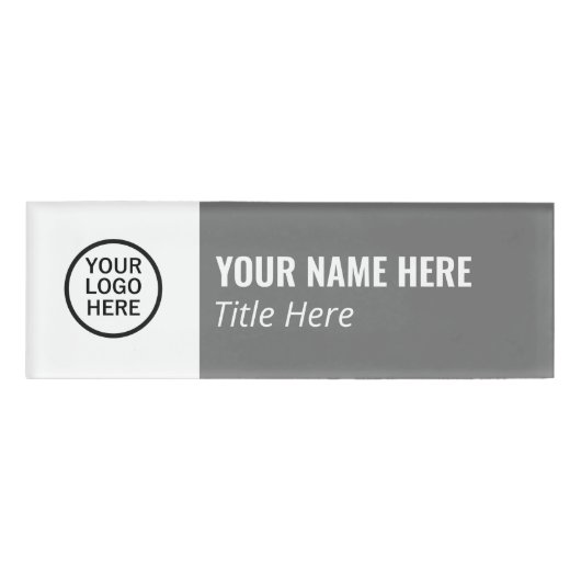 Aangepaste Logo Elegante donkergrijze witte magnee Naambadge (Voorkant)