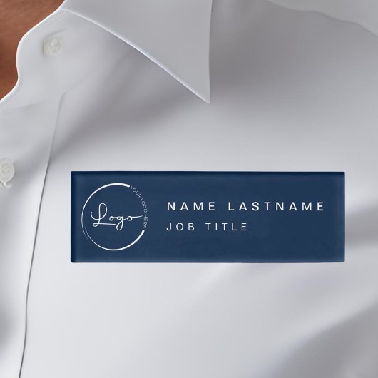 Aangepaste Logo Elegante Navy Blue Magnet Titel Naambadge