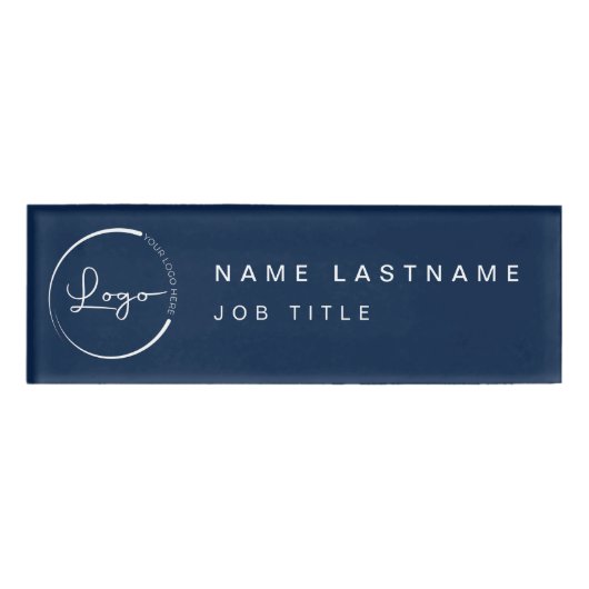 Aangepaste Logo Elegante Navy Blue Magnet Titel Naambadge (Voorkant)
