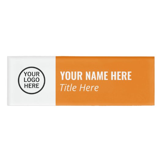 Aangepaste Logo Elegante Oranje Witte Magneet Tite Naambadge (Voorkant)