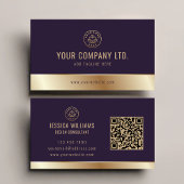 Aangepaste Logo Elegante Paarse Gouden QR Code Visitekaartje