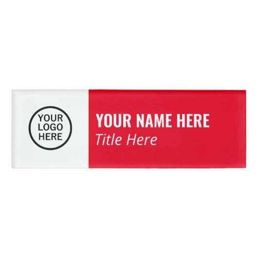 Aangepaste Logo Elegante Red White Magnet Titel Naambadge (Voorkant)