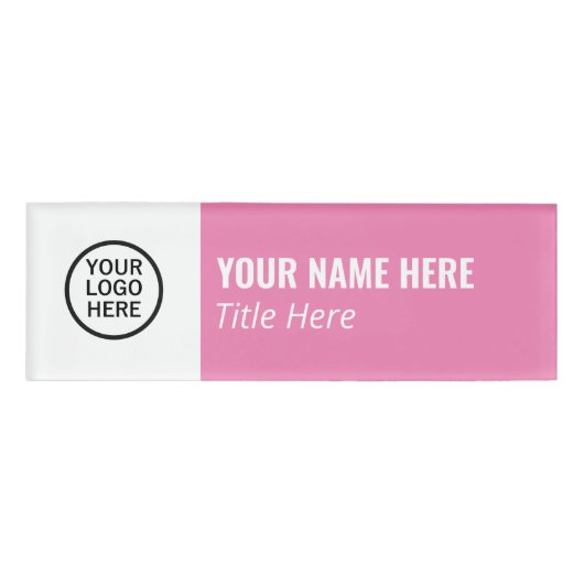 Aangepaste Logo Elegante Roze Witte Magneet Titel Naambadge (Voorkant)