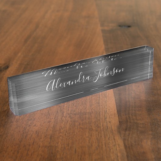 Aangepaste Logo elegante zwarte desktop Naambordje (Zijkant)