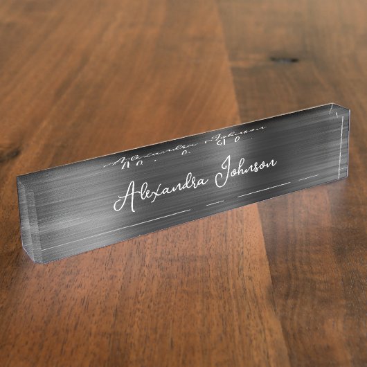 Aangepaste Logo elegante zwarte desktop Naambordje (Zijkant)