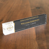 Aangepaste Logo elegante zwarte goudplaat Naambordje (Zijkant)