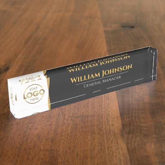 Aangepaste Logo elegante zwarte goudplaat Naambordje (Zijkant)