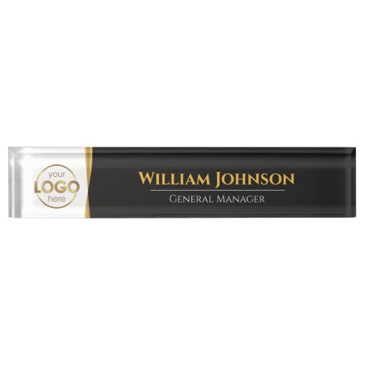 Aangepaste Logo elegante zwarte goudplaat Naambordje (Voorkant)