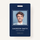 Aangepaste logo en foto donkerblauwe werknemer naa badge (Voorkant)