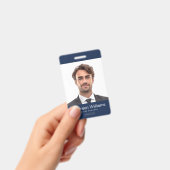 Aangepaste logo en foto donkerblauwe werknemer naa badge (Handheld)