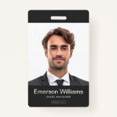 Aangepaste logo en foto donkergrijze medewerker na badge (Voorkant)