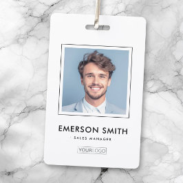 Aangepaste logo en foto witte werknemersnaam titel badge
