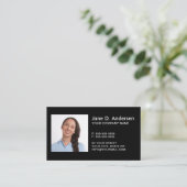 Aangepaste logo en foto's zwarte moderne professio visitekaartje (Staand voorkant)