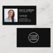 Aangepaste logo en foto's zwarte moderne professio visitekaartje (Voorkant / Achterkant)