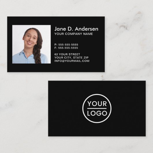 Aangepaste logo en foto's zwarte moderne professio visitekaartje (Voorkant / Achterkant)