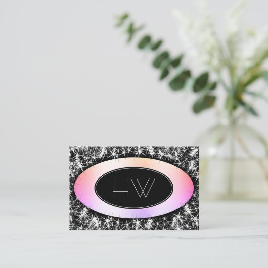 Aangepaste Logo en monogram Lamurous Glitter Stars Visitekaartje (Staand voorkant)