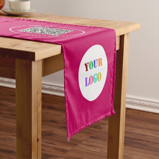 Aangepaste Logo en QR Code Business Table Runner Korte Tafelloper (Voorbeeld)
