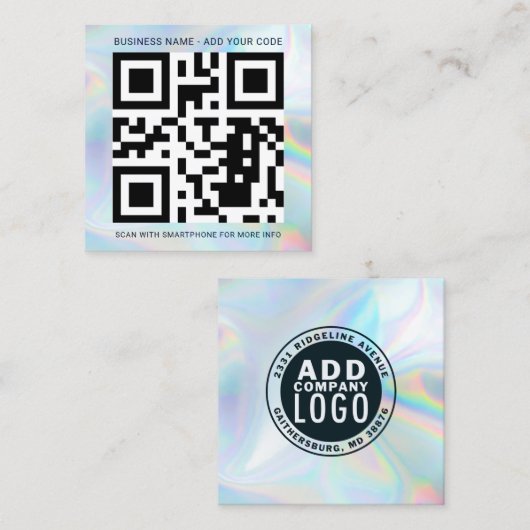 Aangepaste Logo en QR-code Holografische Professio Vierkante Visitekaartje (Voorkant / Achterkant)