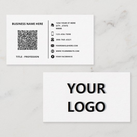 Aangepaste Logo- en QR-code-sjabloon voor visiteka Visitekaartje (Voorkant / Achterkant)